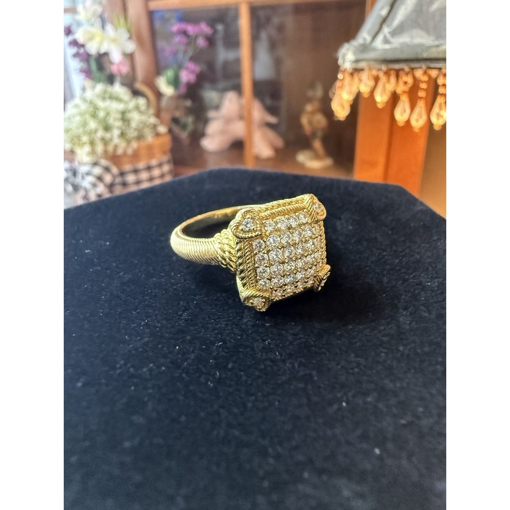 VTG Judith Ripka 925 Sterling Gold Tone CZ Diamond Ring Heart Accents Sz 10.5